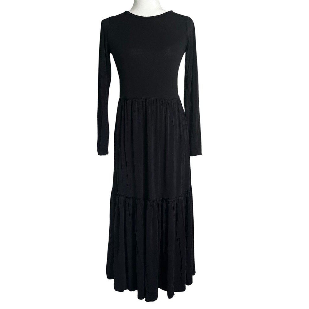 Saint and Sofia women Black long sleeve tiered dress whimsy Goth Sz 2